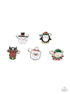 Paparazzi Kids Christmas Character Rings - Festive Multi-Color Set